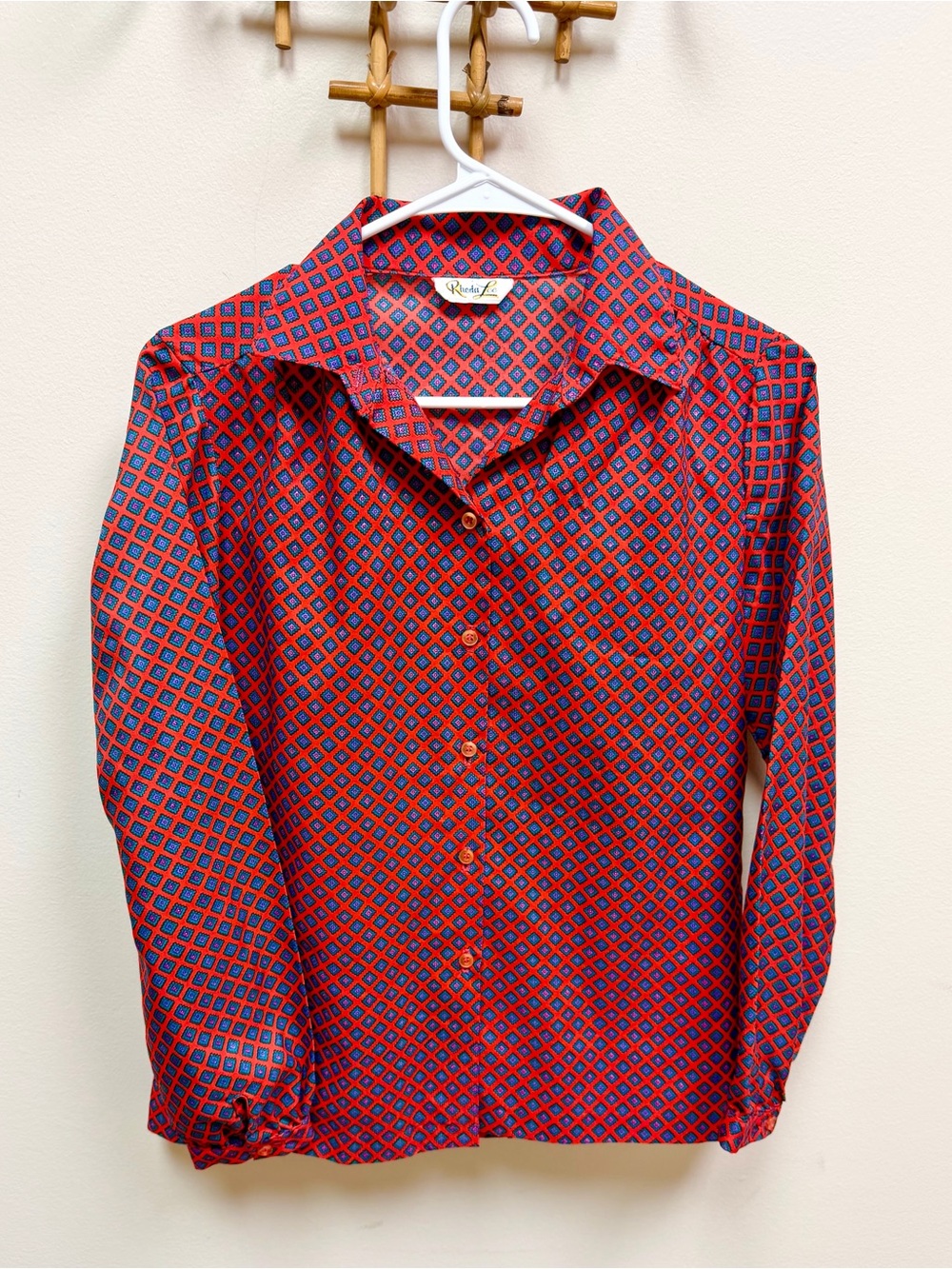 60s Vintage ❤️ Rhoda Lee Colorful Geometric Pattern Button-Up Blouse
